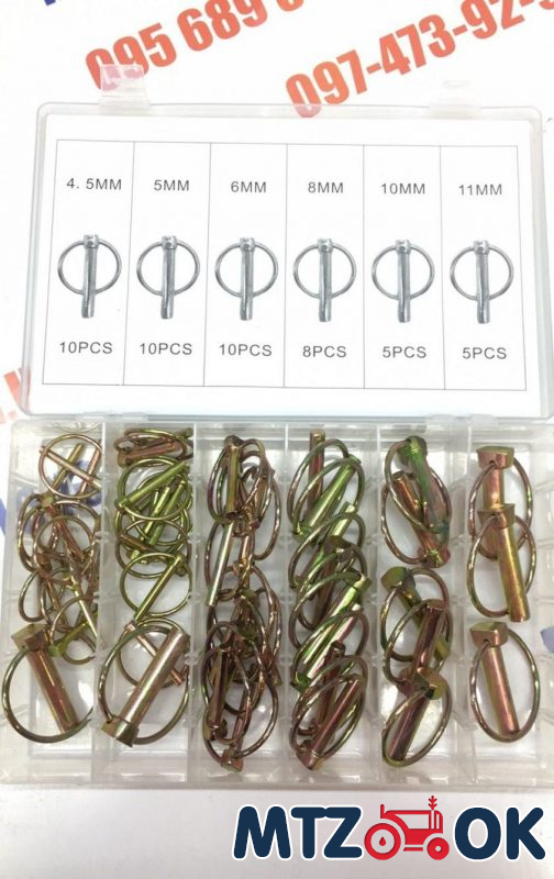 Набор SYD-1077 пальцев со шляпкой+стопорная чека (48шт) Набор SYD-1077 пальцев со шляпкой+стопорная чека (48шт)